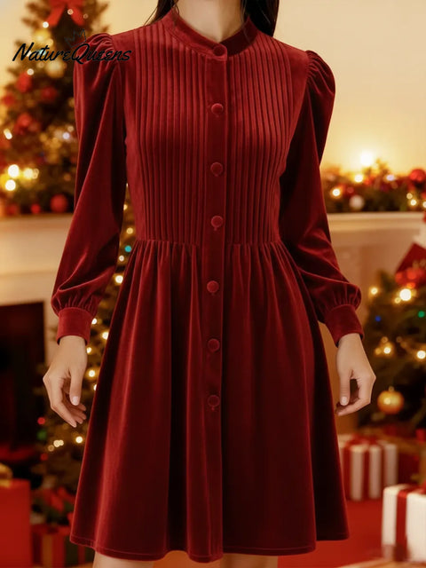 Women's Christmas Velvet Pleated Dress