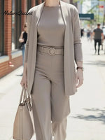 Women's Casual Cotton Cardigan And Pants Three-piece Set