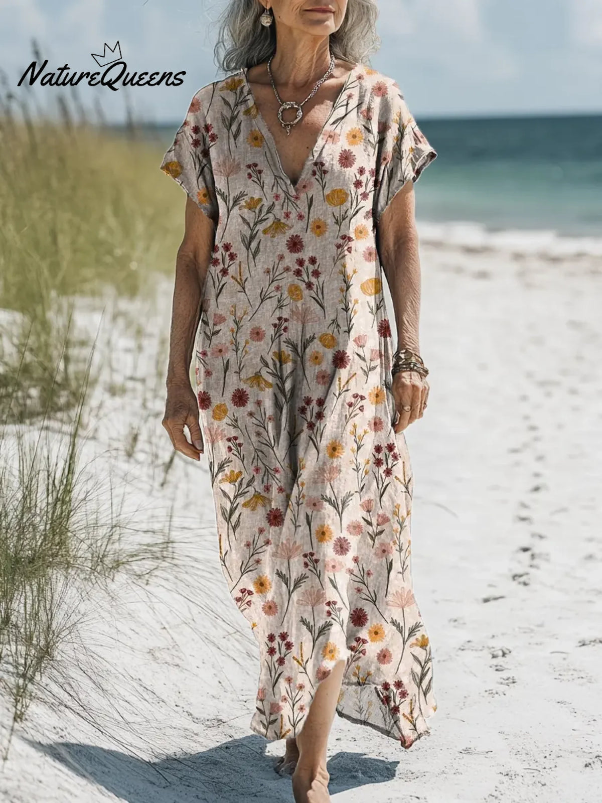 Women's Floral Art Print Casual Cotton And Linen Dress