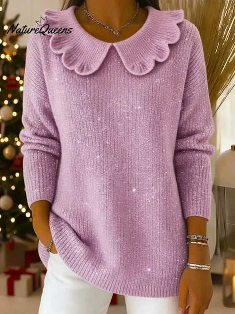 Women's Solid Color Peter Pan Collar Long-sleeved Casual Loose Knit Sweater