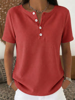 Cozy Casual Henley Collar Cotton T-shirt