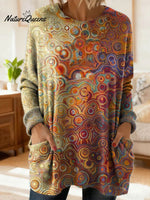 Women's Retro Abstract Pattern Art Print Casual Cotton Knitted Sweater