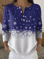 Women's Retro Christmas Snowflake Art Pattern Art Print Buttoned Cardigan Sweater