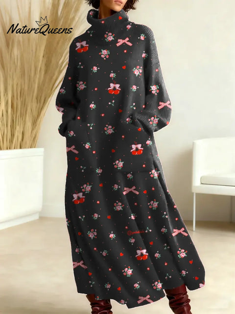 Women's Floral Pattern Art Print Casual Cotton Knitted Dress