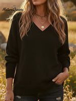Cozy Casual V-neck Solid Color Sweater
