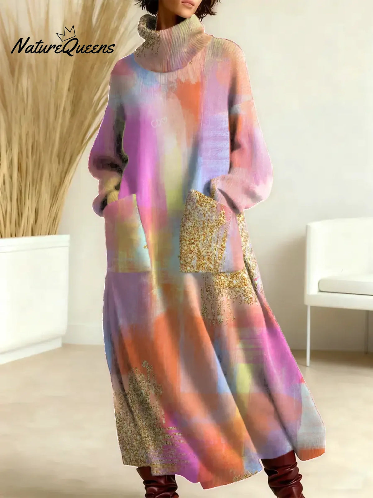 Women's Vintage Gradient Art Print Casual Cotton Knitted Dress