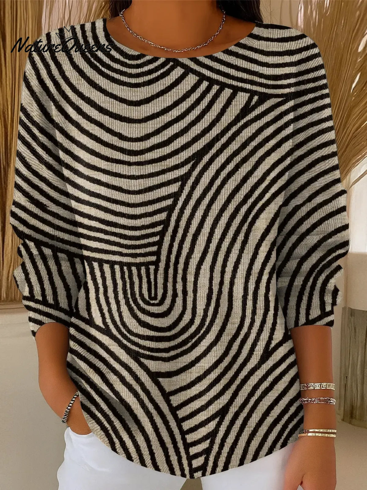 Women's Abstract Minimalist Stripes Casual Pullover Sweater