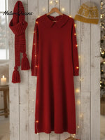 Retro Peter Pan Collar Knit Midi Dress