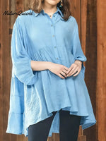 Women's Solid Color Lapel Long-sleeved Casual Loose Cotton Shirt