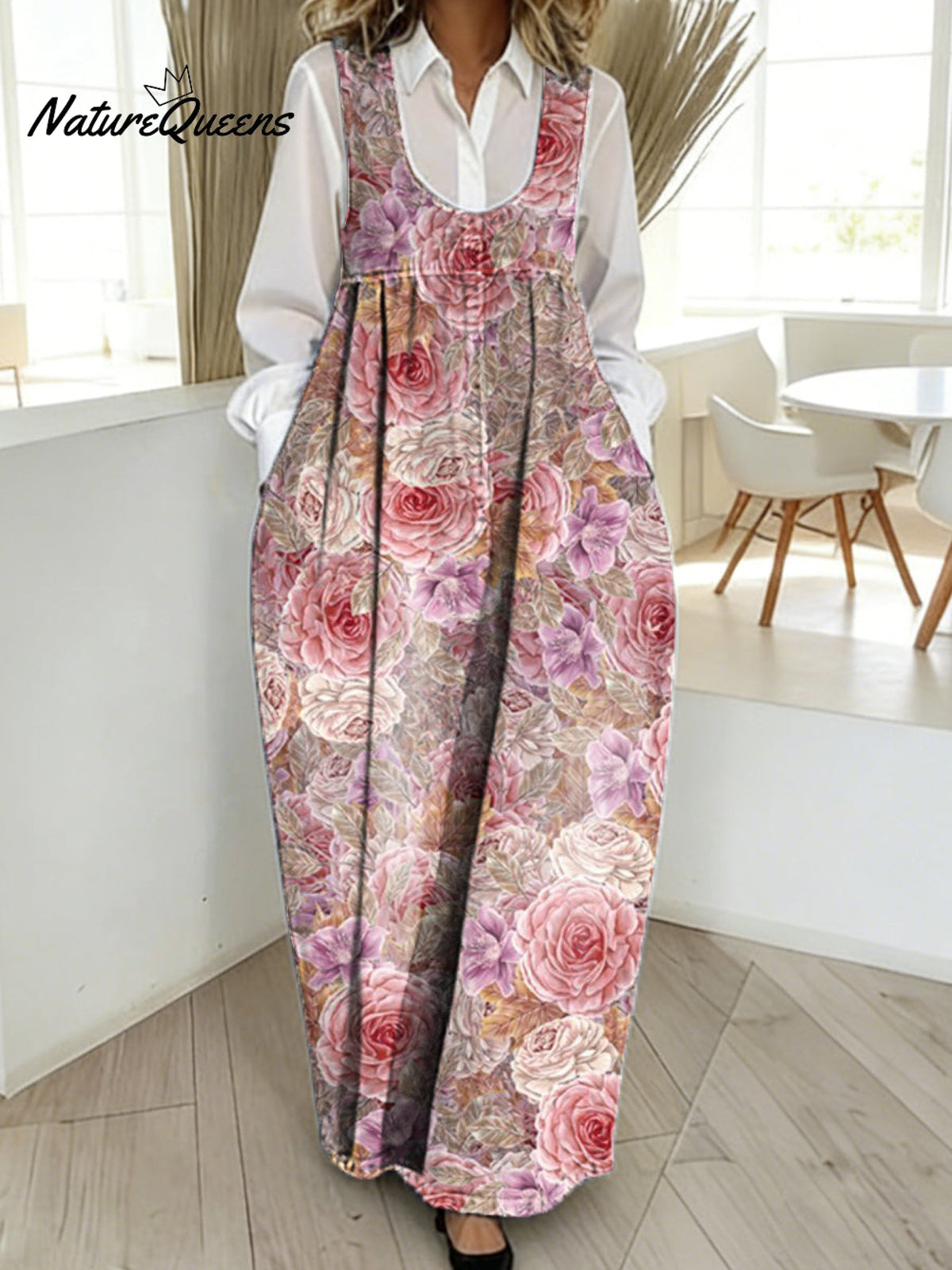 Women'sFlower Pattern Art Print Casual Cotton Denim Dress