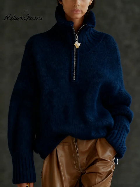 Women's Solid Color High-neck Long-sleeve Casual Loose Knit Top