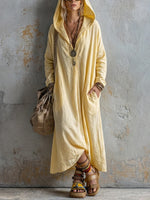 Loose-fit Casual Linen And Cotton Hooded Dress