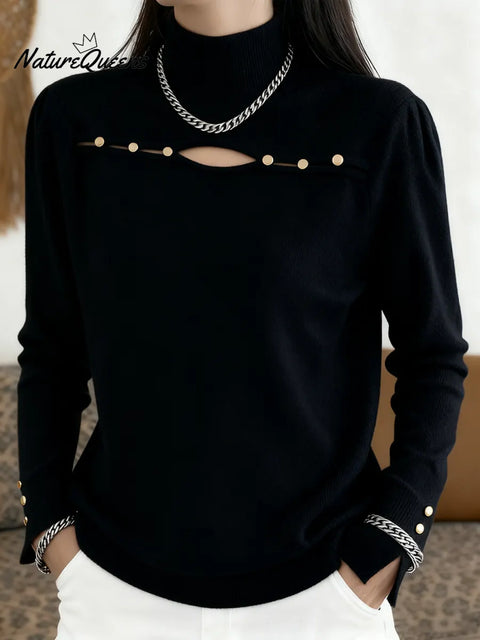 Women's Christmas Solid Color Hollow-Out Pullover Sweater