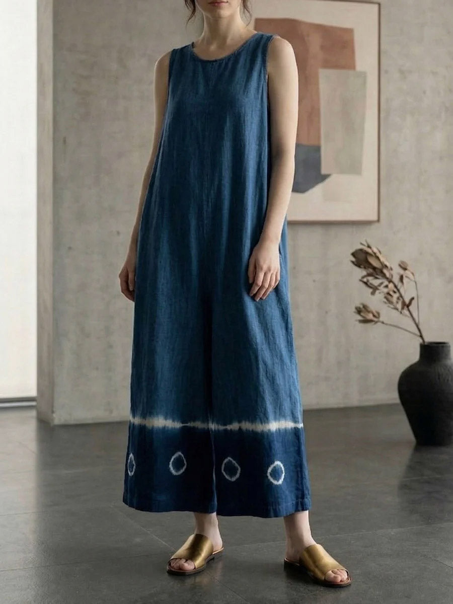 Women's Crew Neck Sleeveless Casual Loose-fit Cotton Dress