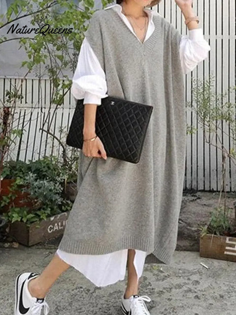 Women's Loose Casual Long Sleeveless Sweater Dress