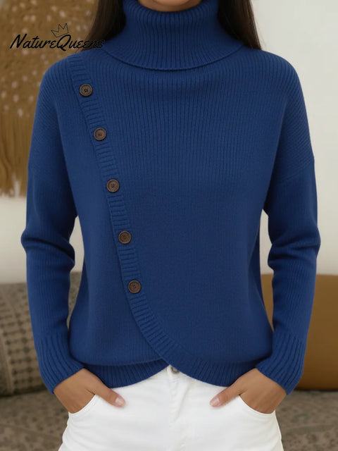 Women's Casual Solid Color Button-Detailed Pullover Sweater