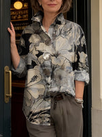 Artistic Watercolor Floral Print Metal-button Shirt