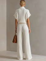 Casual Zippered Stand-collar Top And Straight-leg Pants Knitted Set