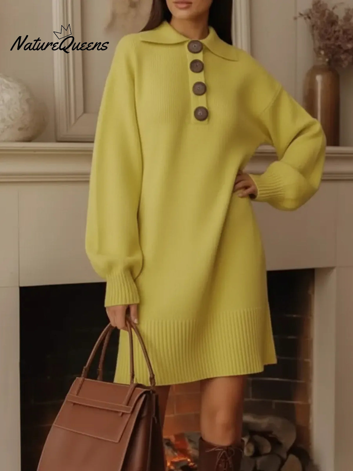 Women's Cozy Button-down Sweater Dress