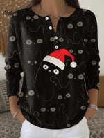 Women's Christmas Cat Pattern Casual Printed Sweater