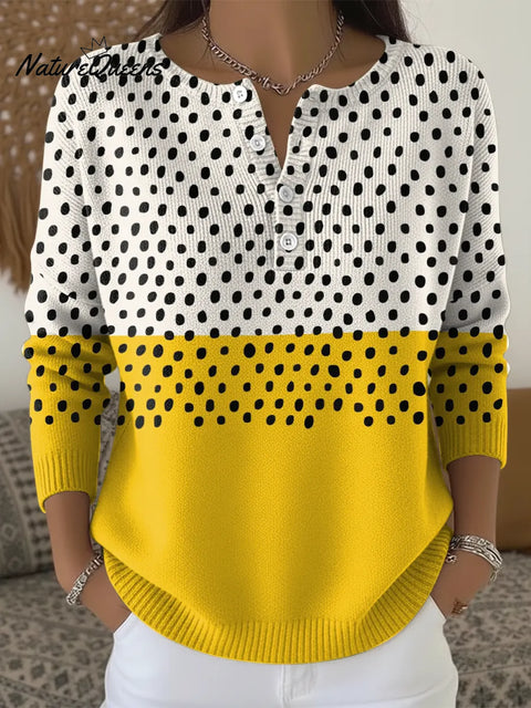 Yellow Geometric Patchwork Dots Print Buttoned Cardigan Sweater