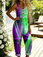 Women's Flowers Casual Denim Jumpsuit With Adjustable Buckle