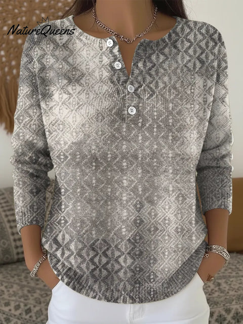 Retro Gradient Print Buttoned Cardigan Sweater