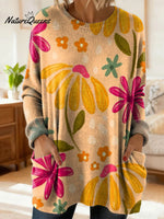 Women's Lovely Floral Flowers Pattern Art Print Casual Cotton Knitted Sweater