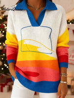 Women's VintageGeometric Lines Art Print Casual Sweater