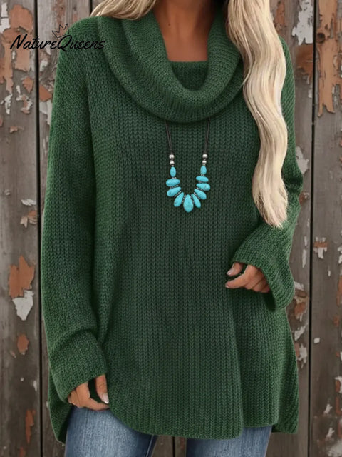 Cozy Cowl Collar Loose Knit Pullover Sweater