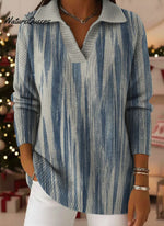 Vertical Spotted Stripe Decorative Pattern Women's Casual ShirtCollar Long Sleeve Sweater