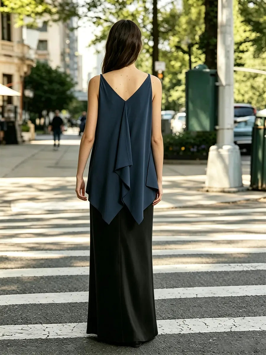 Women's V-neck Cooling Draped Sleeveless Top - Asymmetric Scarf Blouse
