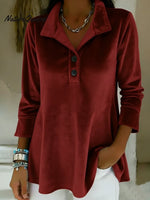 Elegant Stand-collar Button-up Velvet Top