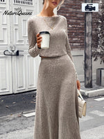 Women's Casual Long Sleeve Top Skirt Knitted Suit