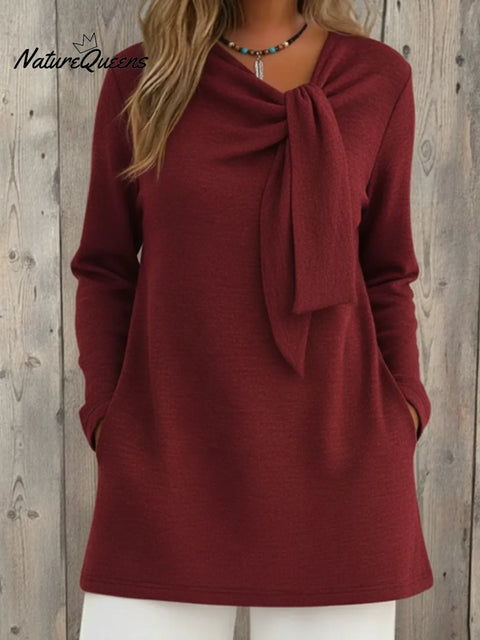 Elegant Tie-ribbon A-line Knit Sweater Top