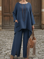 Cozy Loose-fitting Top And Wide-leg Pants Denim Two-piece Set