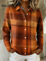 Vintage Classic Plaid Pattern Casual Shirt Collar Long Sleeve Sweater
