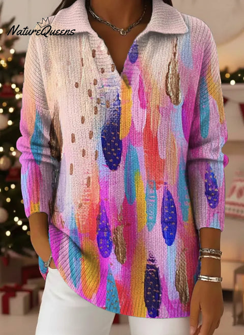 Women's Abstract Pattern Art Print Casual Cotton Sweater