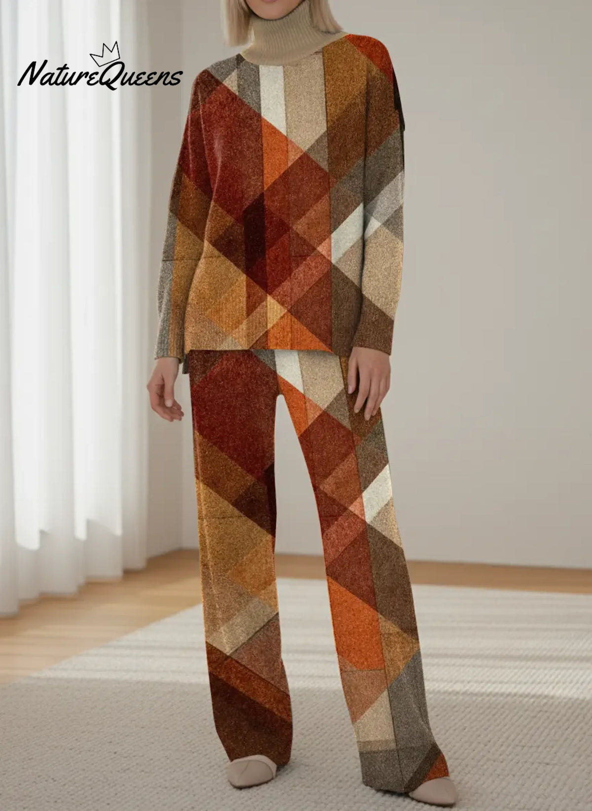 Women's Retro Geometric Art Knit Set