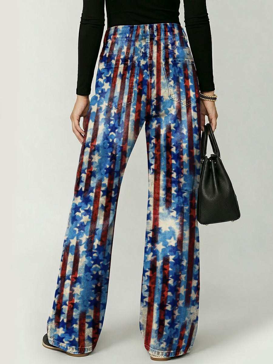 American Independence Day Stripes And Stars Decorative Pattern Women's Denim Pants