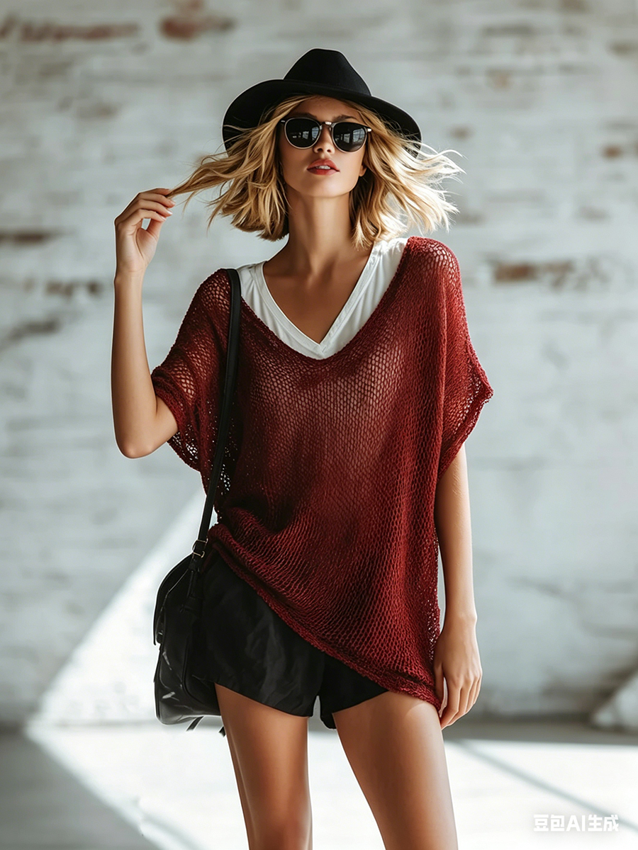 Casual & Sexy Loose-fit Open-knit Top