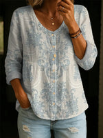 Women's Floral Pattern Art Print Casual Cotton Linen Shirt