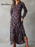 Comfortable Plaid Pleated Patchwork Shirt Dress