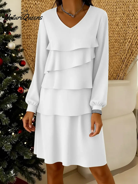 Women's Christmas Solid Color Ruffle Dress