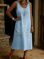 Casual Loose-fitting Linen And Cotton Sleeveless Dress