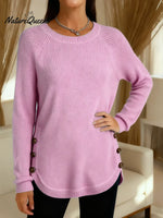 Women's Solid Color Round Neck Long Sleeve Casual Loose Knit Sweater