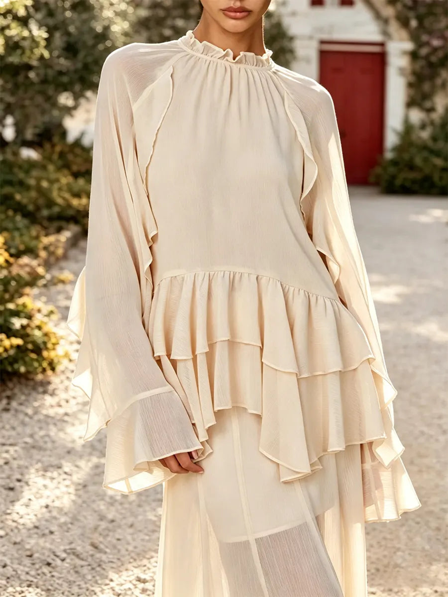 Women QuietFluid Tiered Ruffle Top & Wide-Leg Pants Set