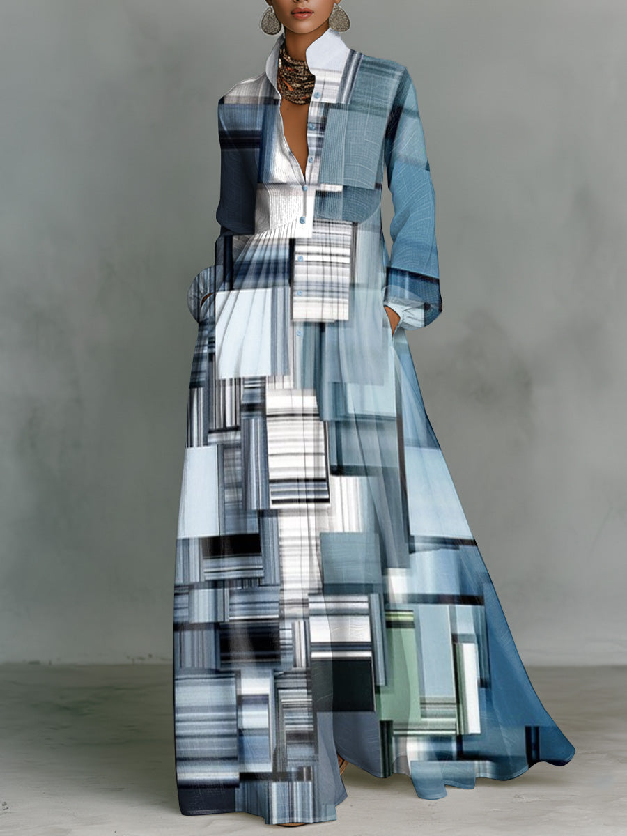 Retro Color-block Geometric Maxi Dress — Elegant And Romantic, The Perfect Choice For Vacation Getaways