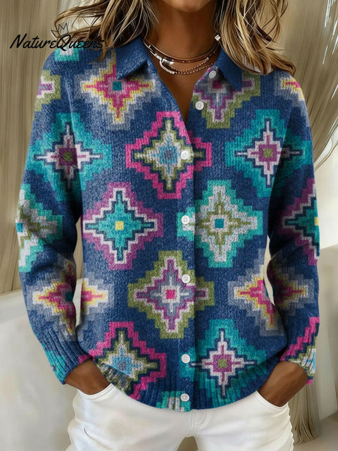 Women's Geometric Abstract Stripe Pattern Art Print Cowl Neck Sweater