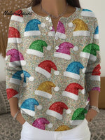 Women's Shiny Christmas Hat Casual Printed Sweater